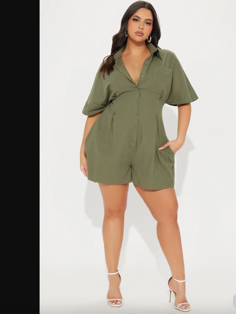 Fashion Nova Press the Facts Army Green Romper Plus 1XL NWT Summer Sexy Feminine